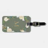 水彩花と金箔モノグラムグリーン ラゲッジタグ (正面横)