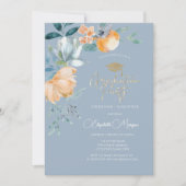 水彩花のほのかな青の卒業パーティー 招待状 (正面)