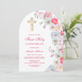 水彩花のアーチ ファーストコミュニオン 招待状 (スタンド正面)