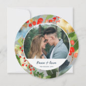 水彩花のクリスマス円形写真 グレー シーズンカード (正面)