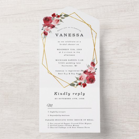 水彩花のジオメトリブライダルシャワー、rsvp付き オールインワン招待状 (内側)
