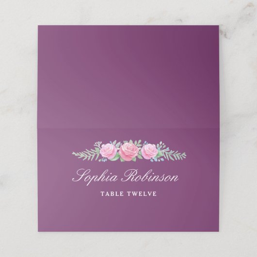 水彩花のテーブル名番号濃いマゼンタ プレイスカード (外部開封)