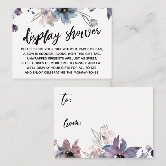 水彩花のディスプレイ ベビーシャワー エンクロージャーカード (正面/裏面)