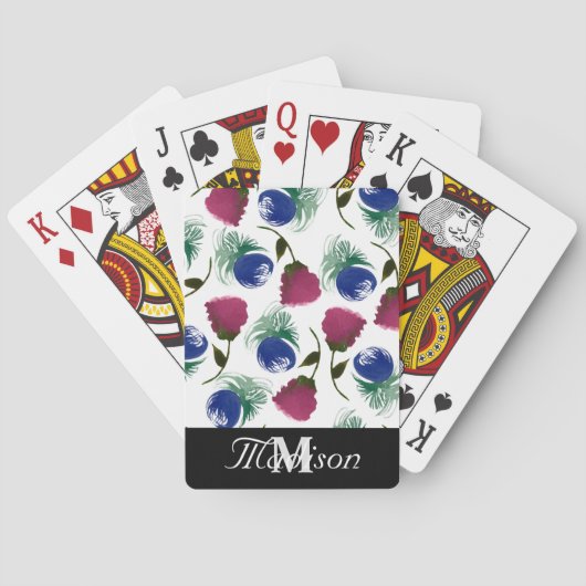 水彩花のバラ絵画ブルーバーガンディ トランプ (裏面)