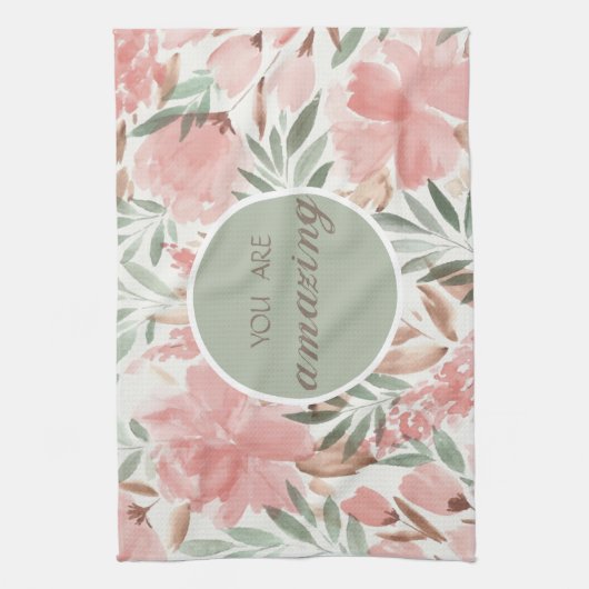 水彩花のパターンあなたは素晴らしい キッチンタオル (縦)