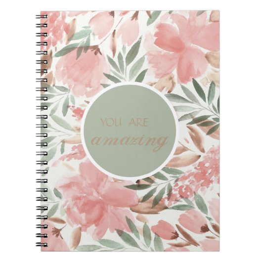 水彩花のパターンあなたは素晴らしい ノートブック (正面)