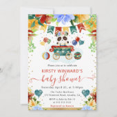 水彩花のパンダベビーシャワー 招待状 (正面)