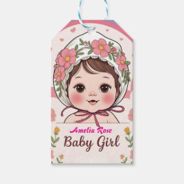 水彩花のピンクベビーシャワーギフトタグ ギフトタグ