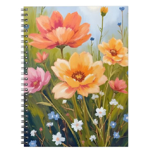水彩花のボタニカルアート 野の花畑 ノートブック (正面)