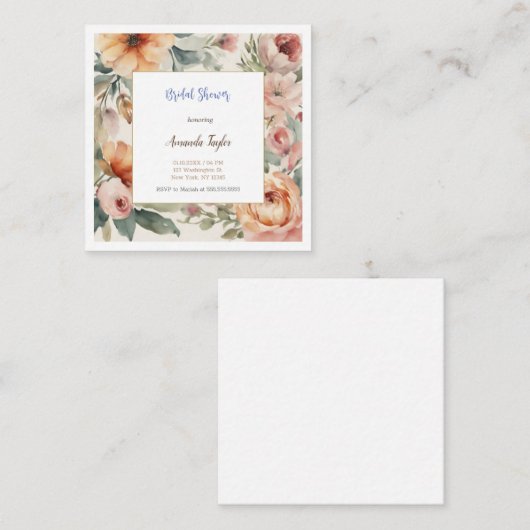 水彩花のミニマルなウェディングシャワーカード エンクロージャーカード (正面/裏面)
