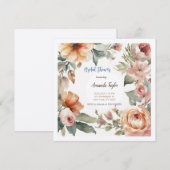 水彩花のミニマルなウェディングシャワーカード 招待状 (正面/裏面)