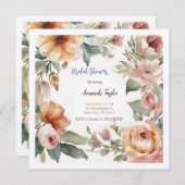 水彩花のミニマルなウェディングシャワーカード 招待状 (正面/裏面)