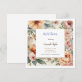 水彩花のミニマルなウェディングシャワーカード 招待状 (正面/裏面)