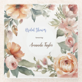 水彩花のミニマルなブライダルシャワー ガラスコースター