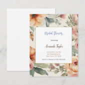 水彩花のミニマルな結婚前のお祝いカード 出欠カード (正面/裏面)