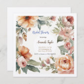 水彩花のミニマルな結婚式前お祝いカード 招待状 (正面/裏面)