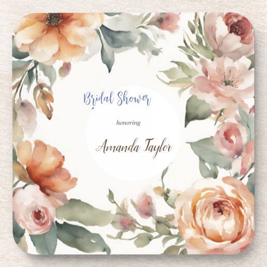 水彩花のミニマルな結婚式前お茶会 コースター (正面)