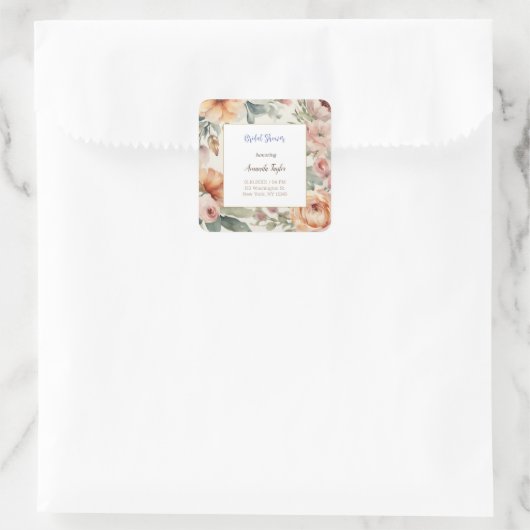 水彩花のミニマルな結婚式前祝賀カード スクエアシール (バッグ)