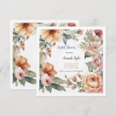 水彩花のミニマルな結婚式前祝賀カード 招待状 (正面/裏面)