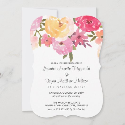 水彩花のリハ結婚ーサルディナー 招待状 (正面)