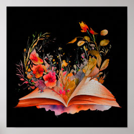 水彩花の入ったオープンブック ポスター