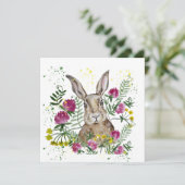 水彩花の可愛いバニー サンキューカード (スタンド正面)