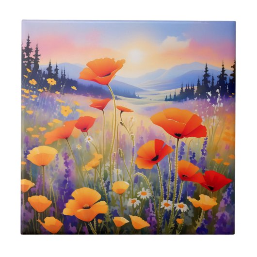 水彩花の咲く風景 タイル (正面)