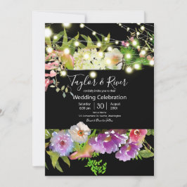 水彩花の夏とストリングライト 招待状