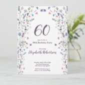 水彩花の女性の60歳の誕生日 招待状 (スタンド正面)