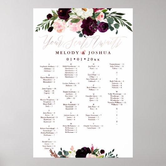 水彩花の席次表 アルファベット順 ポスター (正面)