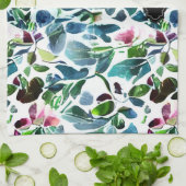 水彩花の植物模様モノグラムの キッチンタオル (折り畳み)