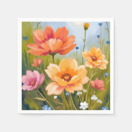 水彩花の植物画 野の花のフィールド スタンダードカクテルナプキン