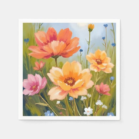 水彩花の植物画 野の花のフィールド スタンダードカクテルナプキン (正面)