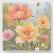 水彩花の植物画 野の花のフィールド ストーンコースター (正面)