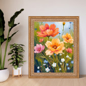 水彩花の植物画 野の花の原っぱ ポスター