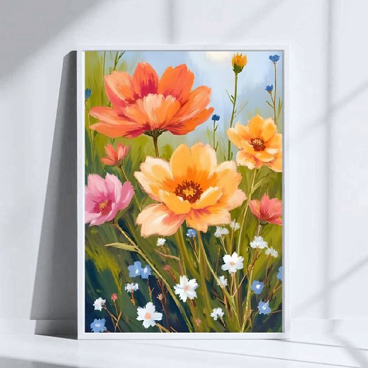 水彩花の植物画 野の花の原っぱ ポスター