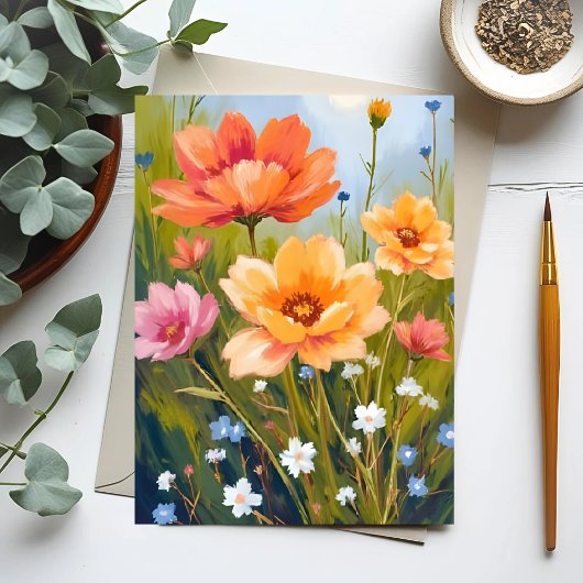 水彩花の植物画 野の花の原っぱ ポストカード