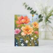 水彩花の植物画 野の花の原っぱ ポストカード (スタンド正面)