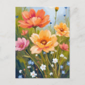 水彩花の植物画 野の花の原っぱ ポストカード (正面)