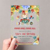 水彩花の猿の子供の誕生日 アクリル招待状 (インサイチュ (ポータブル))