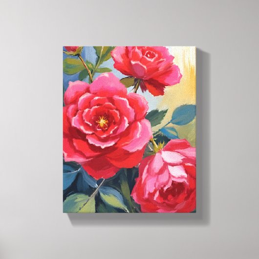 水彩花の絵 赤いバラの茂み キャンバスプリント (正面)