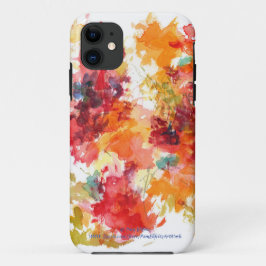 水彩花の赤絵画橙フローラ秋 iPhone 11 ケース