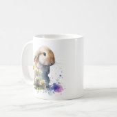 水彩花の野に咲くウサギ コーヒーマグカップ (正面左)