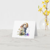 水彩花の野のウサギ空白の カード (黄色い花)