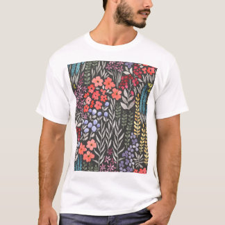 水彩花の野原 シームレス フラワー Tシャツ