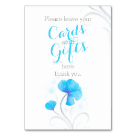 水彩花の青結婚のギフトテーブル記号 テーブルナンバー