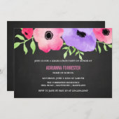 水彩花の黒板卒業パーティー 招待状 (正面/裏面)