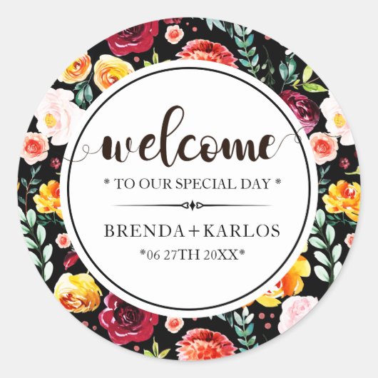 水彩花はっきりした模様 ラウンドシール (正面)