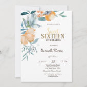水彩花ほこりっぽいブルー甘い16 招待状 (正面)