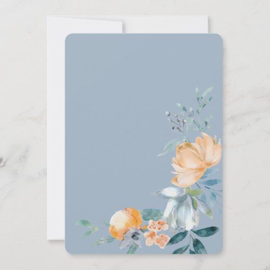 水彩花ほこりっぽい青結婚色 招待状 (裏面)